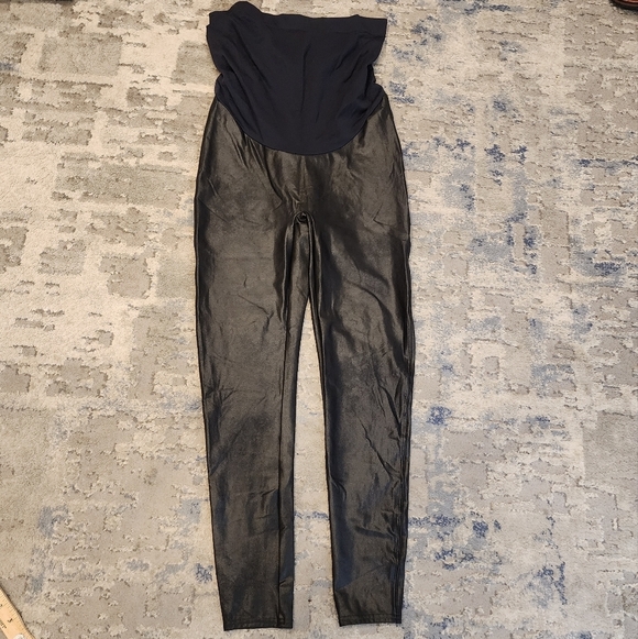 Spanx Mama Maternity Black Faux Leather Leggings Size 1X Vegan Leather Stretchy - Picture 3 of 16